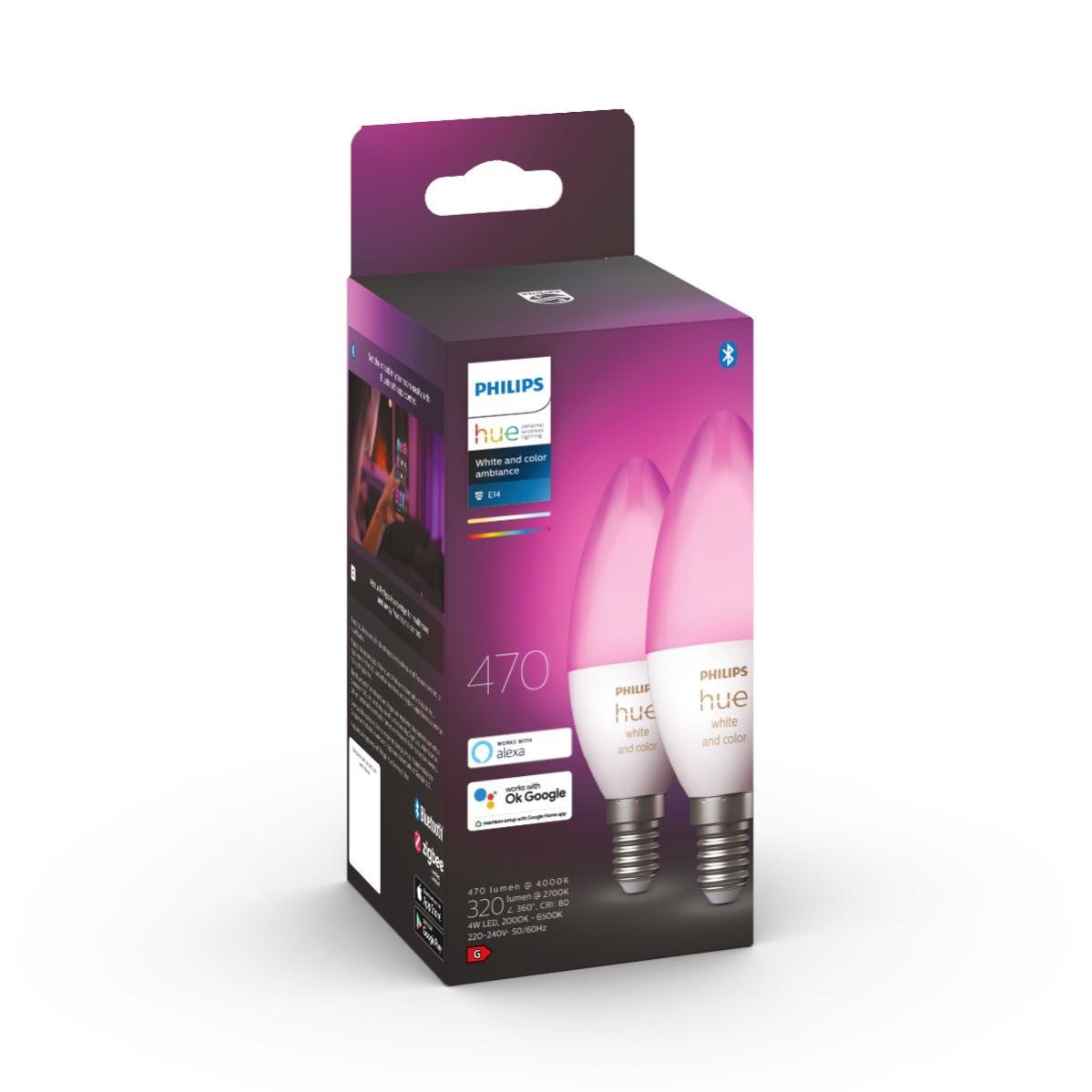 Ampoule connectée PHILIPS HUE W&C E14 4W x2