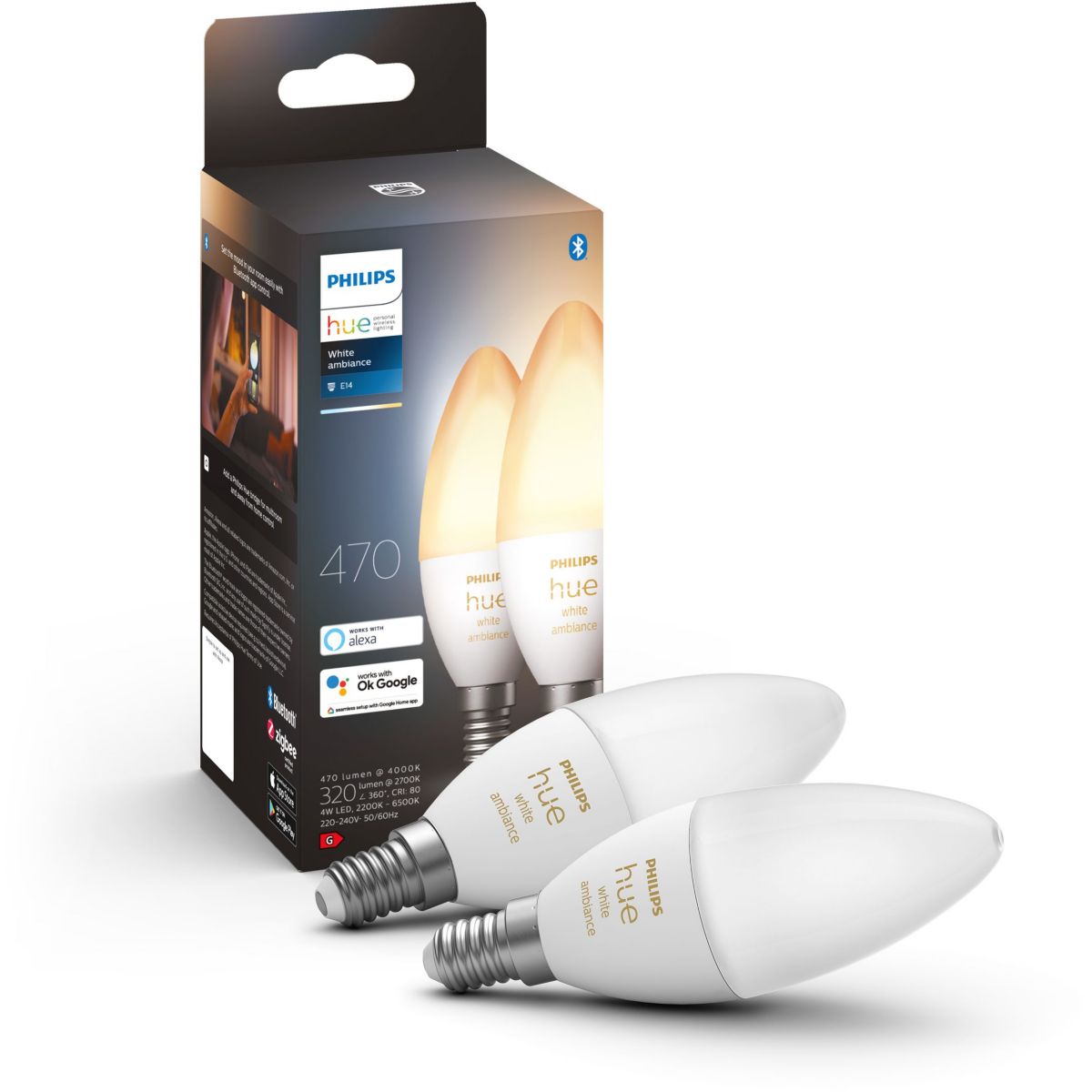 Ampoule connectée PHILIPS HUE White Ambiance E14 X2