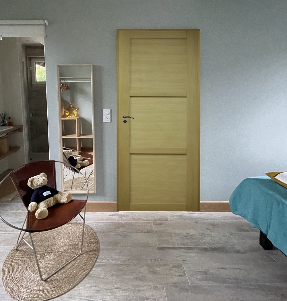 BLOC PORTE 3 PANNEAUX PLACAGE AYOUS largeur 73 POUSSANT GAUCHE