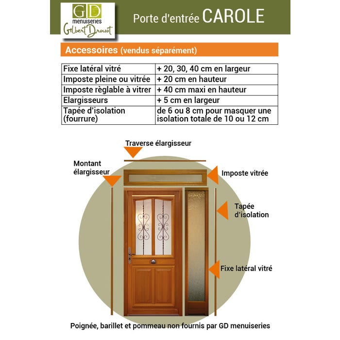 Porte d'entrée Bois vitrée, Carole, H,200xl,80 p, droit Côtes Tableau GD MENUISERIES 2