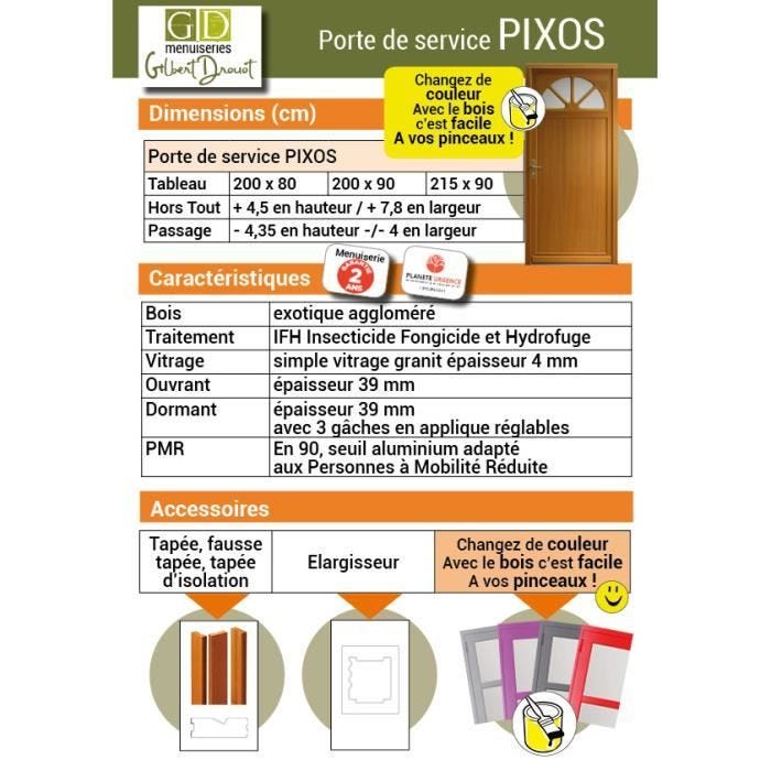 Porte De Service Bois Vitrée Pixos, H,215xl,90 P,gauche Côtes Tableau Gd Menuiseries 4