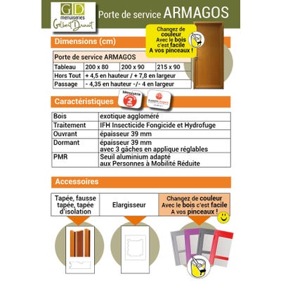 Porte De Service En Bois pleine 'Armagos' 200X90 Poussant Gauche (Cotes Tableau) GD MENUISERIES 2