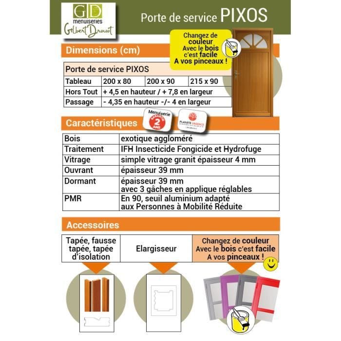 Porte De Service Bois vitrée Pixos, H,215xl,90 p, droit Côtes Tableau GD MENUISERIES 1
