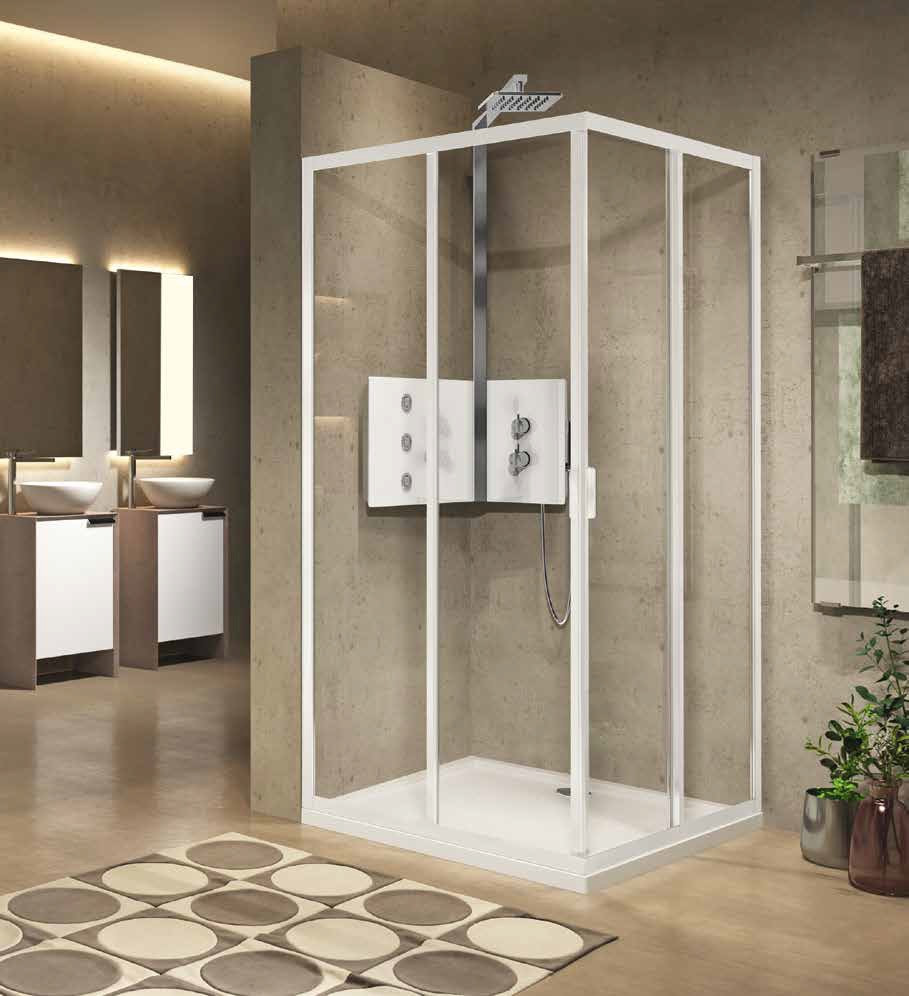 Accès d'angle à 2 portes coulissantes +2 fixes transparent 78-81 x H.195 cm profilé silver Novellini