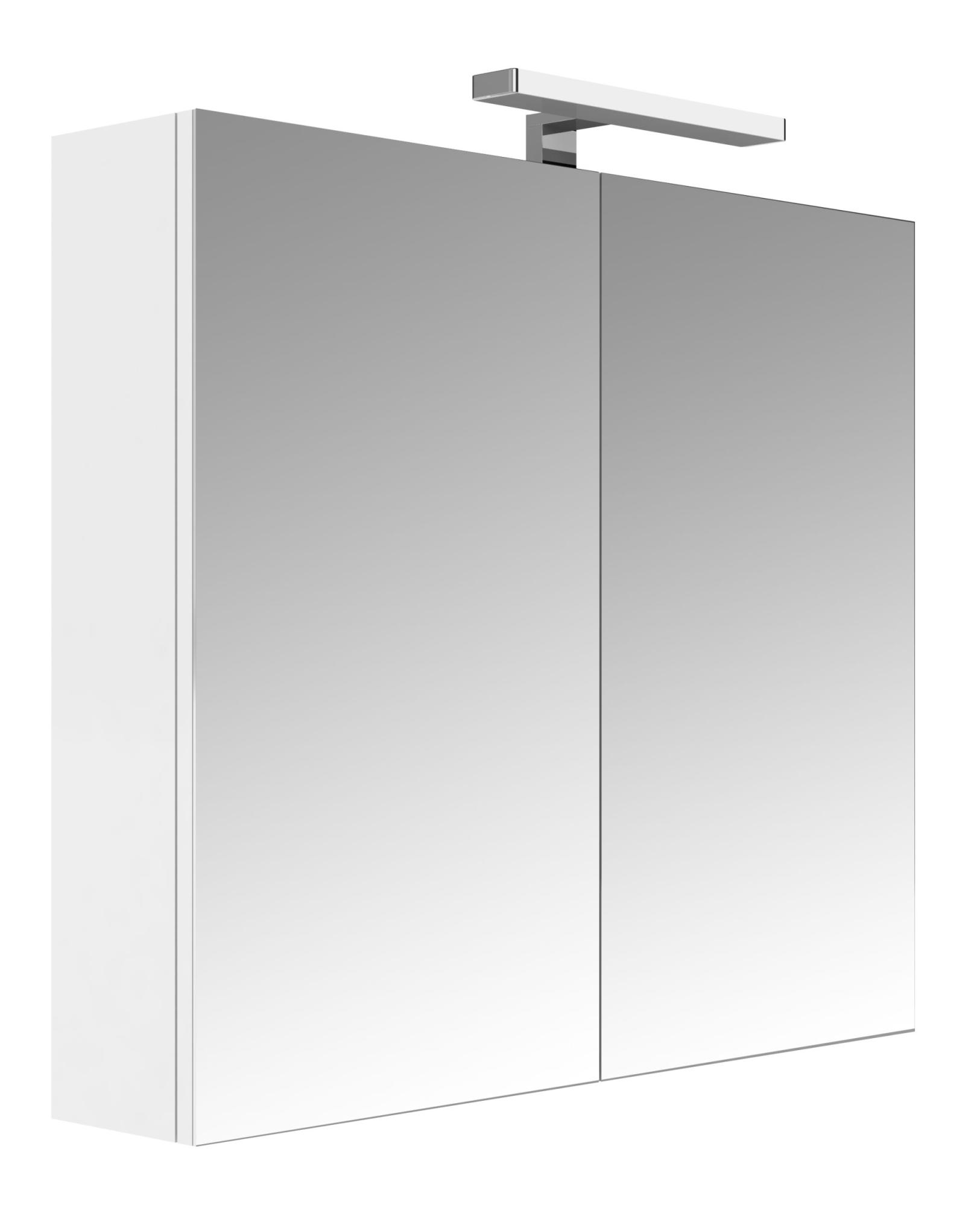 Armoire de salle de bain 80 cm avec éclairage LED et bloc prise JUNO 2 portes miroir blanc brillant