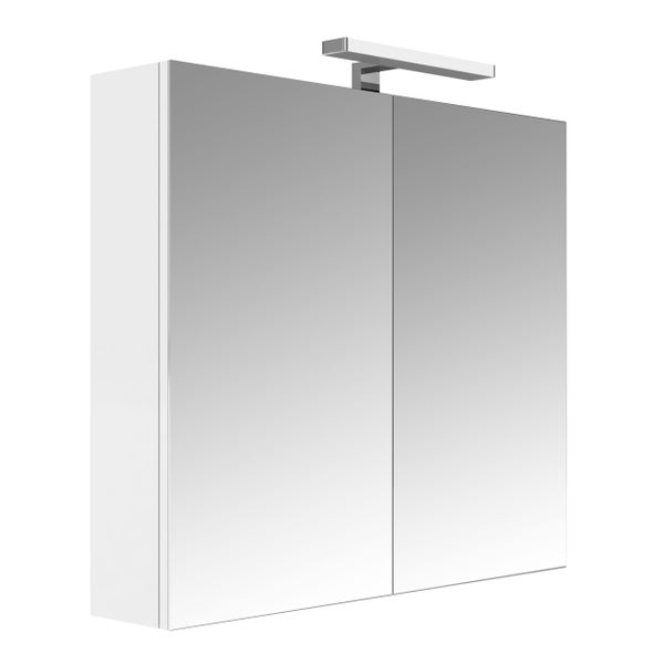 Armoire de salle de bain 80 cm avec éclairage LED et bloc prise JUNO 2 portes miroir blanc brillant 0