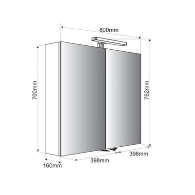 Armoire de salle de bain 80 cm avec éclairage LED et bloc prise JUNO 2 portes miroir blanc brillant