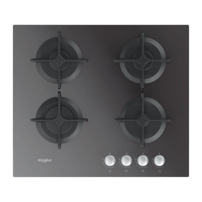 WHIRLPOOL - Table gaz verre miroir - 60 cm