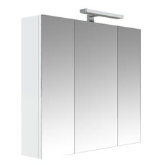 Armoire de salle de bain 80 cm avec éclairage LED et bloc prise JUNO 3 portes miroir triptyque blanc brillant