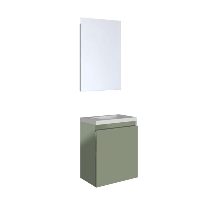 Ensemble meuble lave-mains avec miroir PORTO PACK - vert de gris - L40 x H51 x P25 cm 0