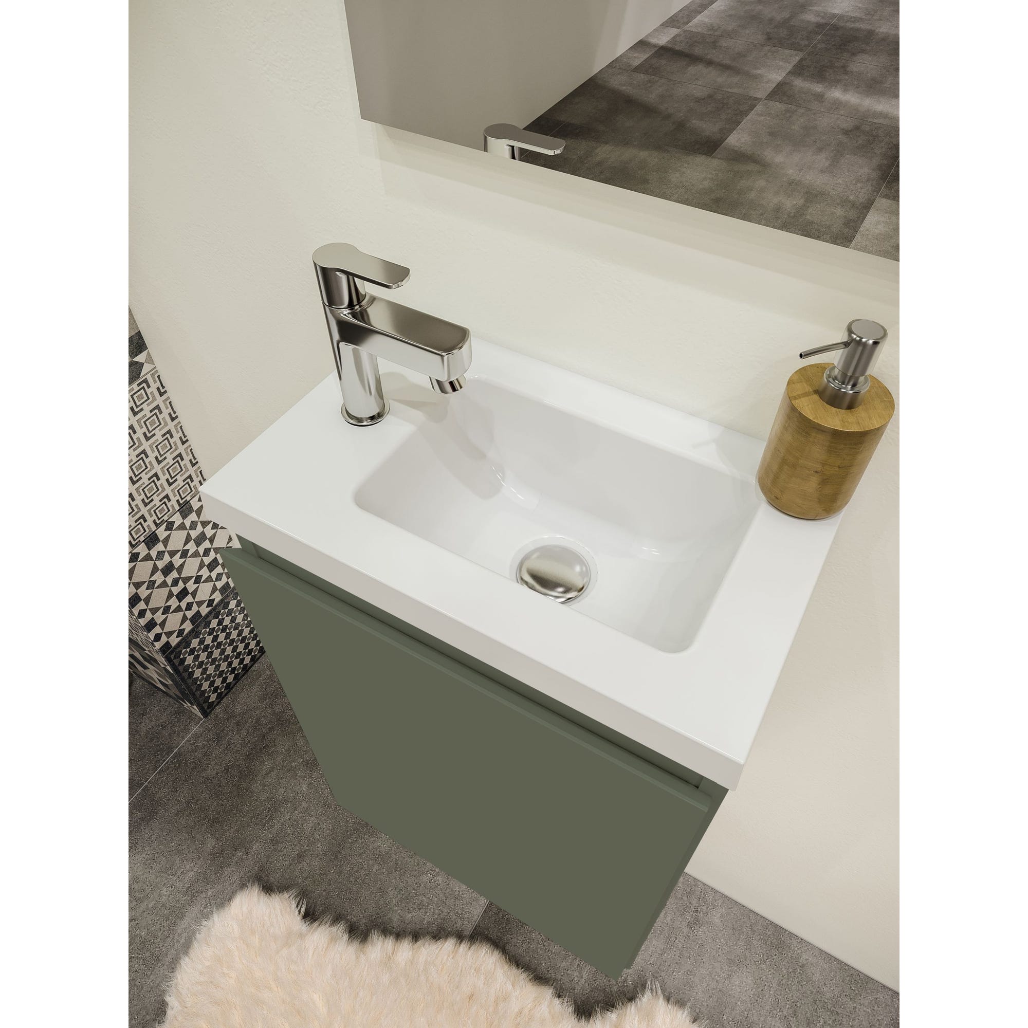 Ensemble meuble lave-mains avec miroir PORTO PACK - vert de gris - L40 x H51 x P25 cm 3