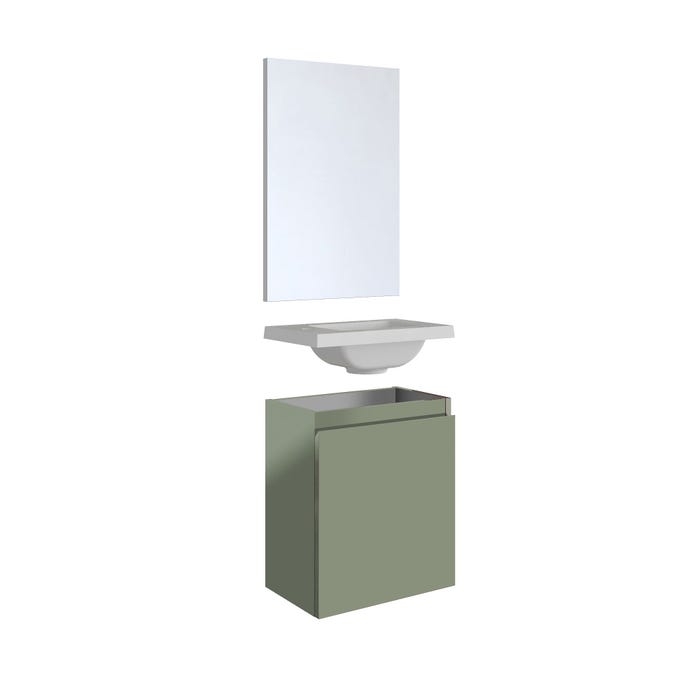 Ensemble meuble lave-mains avec miroir PORTO PACK - vert de gris - L40 x H51 x P25 cm 4