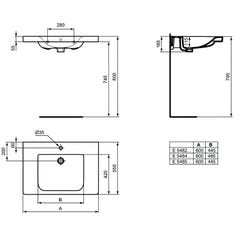 Ideal Standard - Lavabo-plan pour PMR 80x55,5cm percé 1 trou central blanc - CONNECT FREEDOM Ideal standard 1