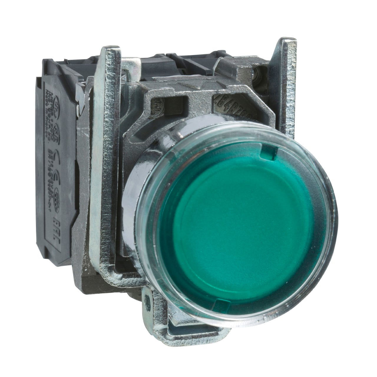 bouton poussoir lumineux - affleurant - 1no + 1nf - vert - 24v - schneider xb4bw33b5 0