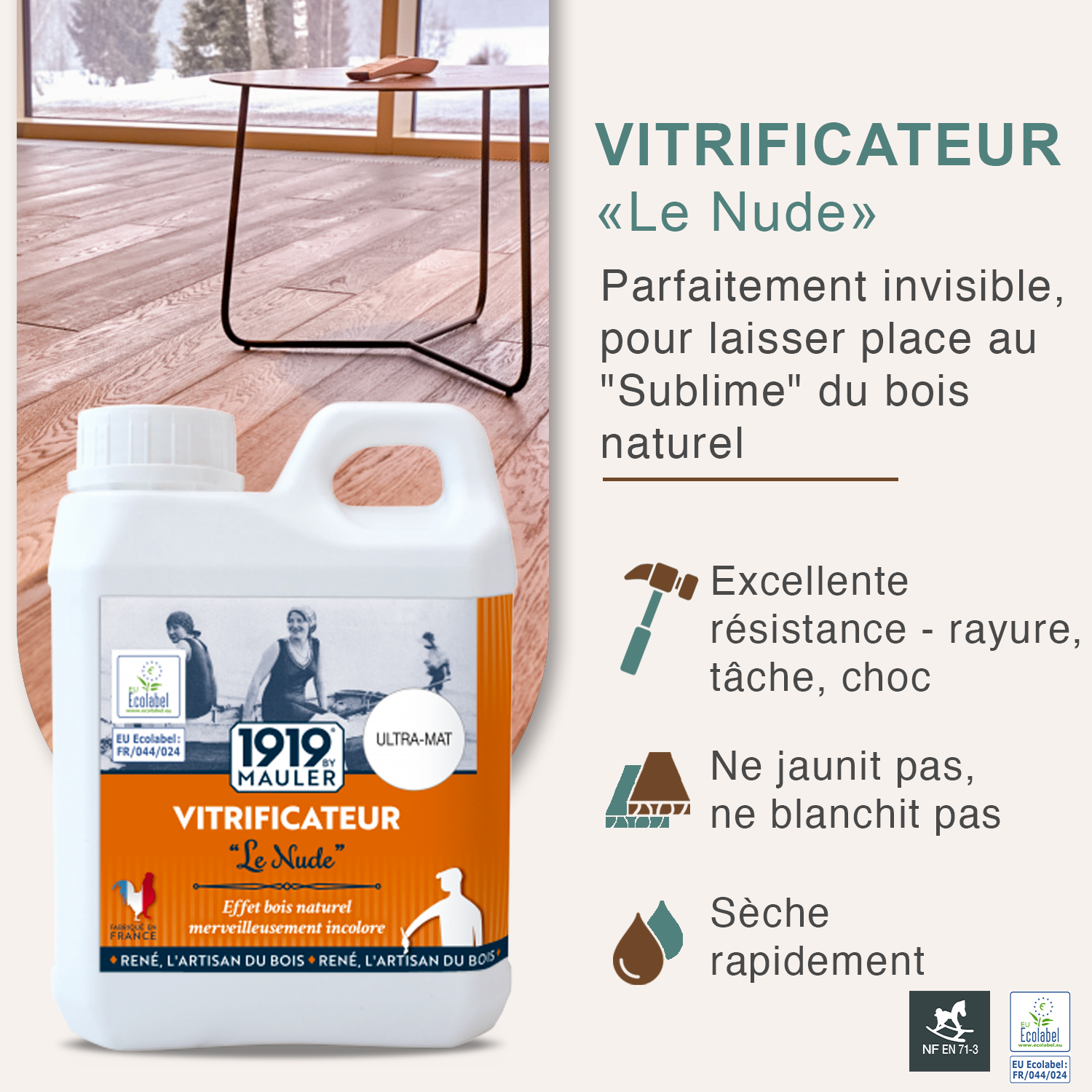 Vitrificateur Parquet Ultra Mat Effet Invisible 2,5l "le Nude" 1919 By Mauler : anti-taches & rayures - Ecolabel sans odeur 1
