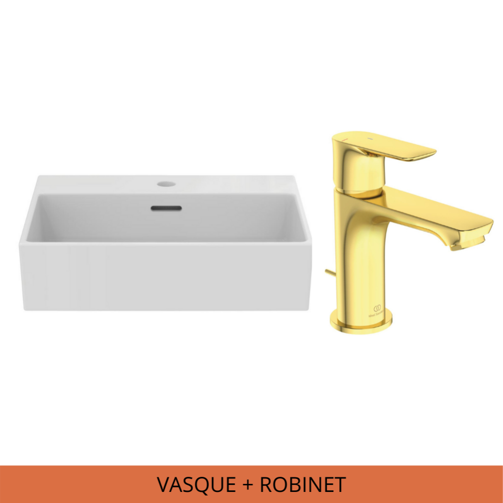Ideal Standard Pack Vasque 50x40 Extra avec trop plein + Mitigeur Connect air couleur, or