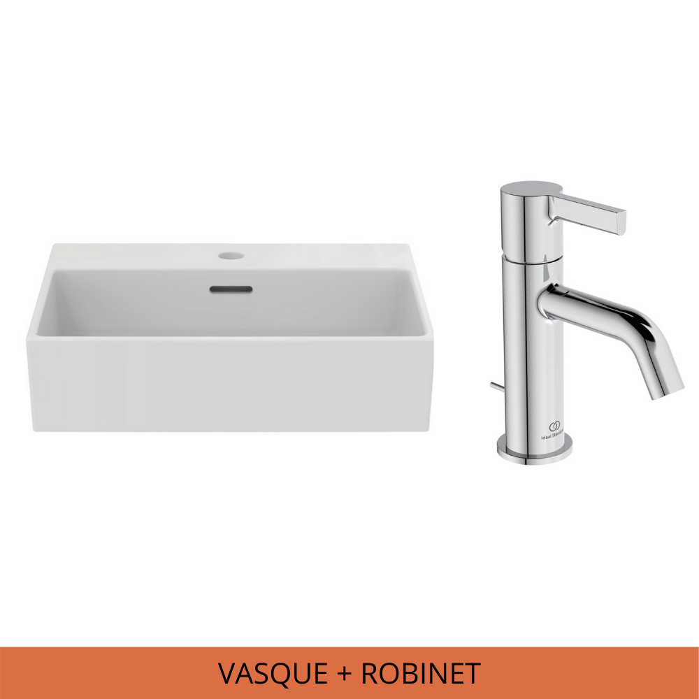 Ideal Standard Pack Vasque 50x40 Extra avec trop plein + Mitigeur Joy couleur, chrome