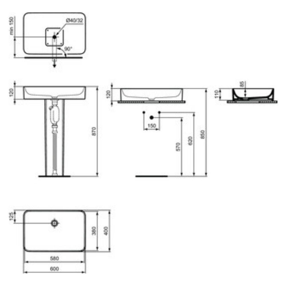 IDEAL STANDARD Pack Vasque à poser rectangulaire Conca 60 cm blanche + Mitigeur lavabo réhaussé Conca chrome 3
