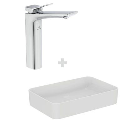 IDEAL STANDARD Pack Vasque à poser rectangulaire Conca 60 cm blanche + Mitigeur lavabo réhaussé Conca chrome 0