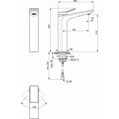 IDEAL STANDARD Pack Vasque à poser rectangulaire Conca 60 cm blanche + Mitigeur lavabo réhaussé Conca chrome 2