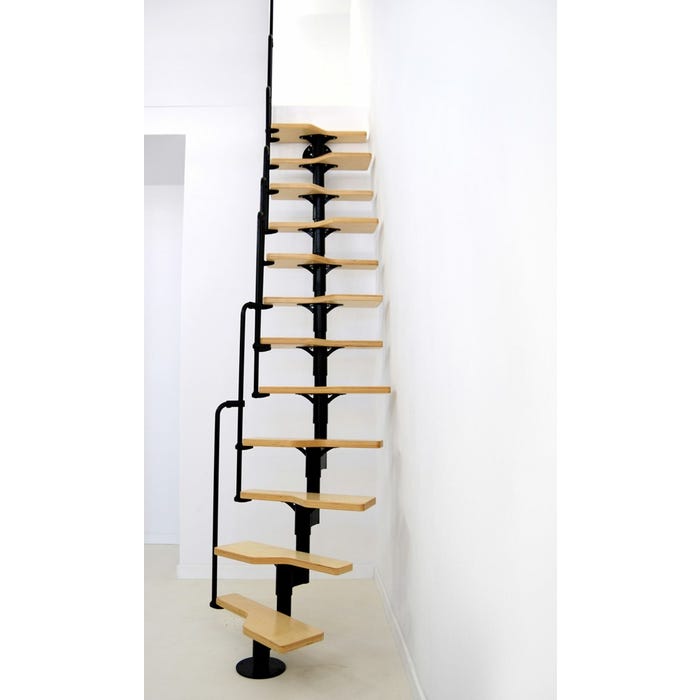HANDYSTAIRS escalier polyvalent "Swirl" - Métal noir avec marches en bois 0