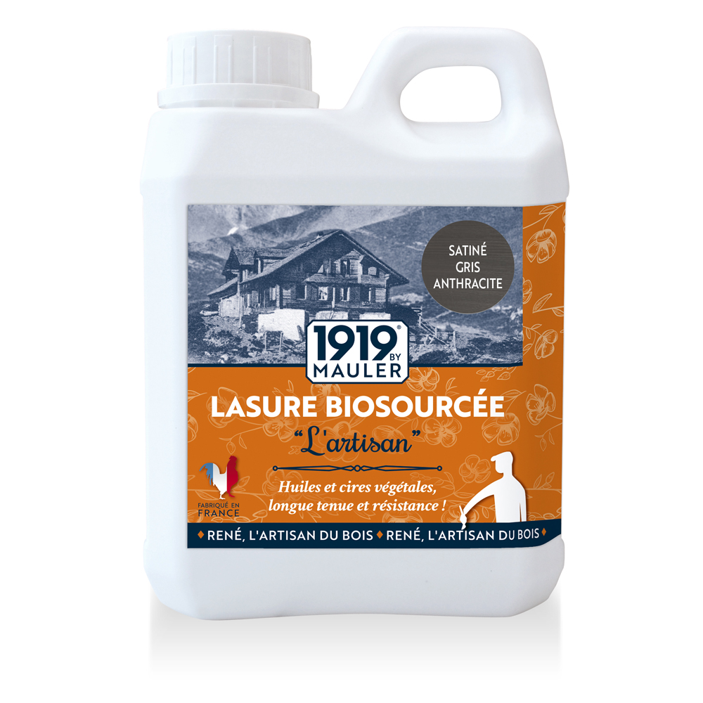 Lasure Gris Anthracite Biosourcée "L'Artisan" 2,5l 1919 By Mauler : ne pèle pas, ne s'écaille pas, sans odeur