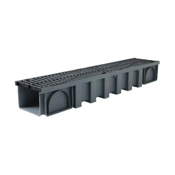NICOLL Caniveau 200 Connecto CAN15BF + grille classe B125 - polypropylène noir 1 m