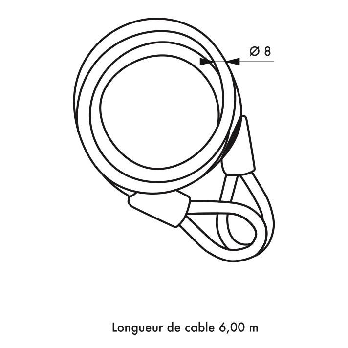 Cable antivol Diam 8 mm longueur 6 m noir 308600 Thirard 1