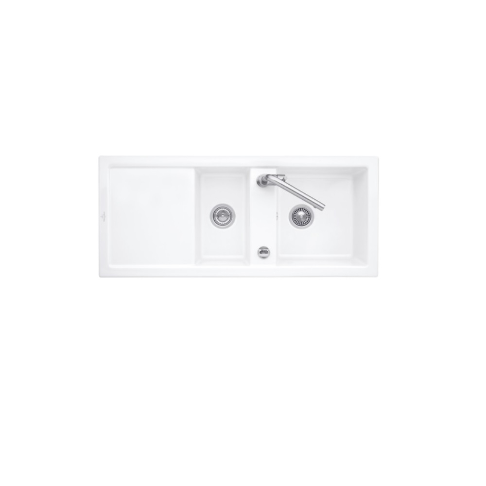 VILLEROY ET BOCH Evier cuisine 1 bac 1/2 Subway Pure 80, blanc, Avec vidage automatique