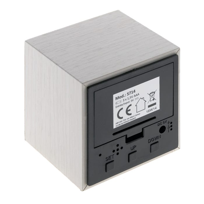 Thermomètre cube finition effet bois blanc cérusé - Otio 2