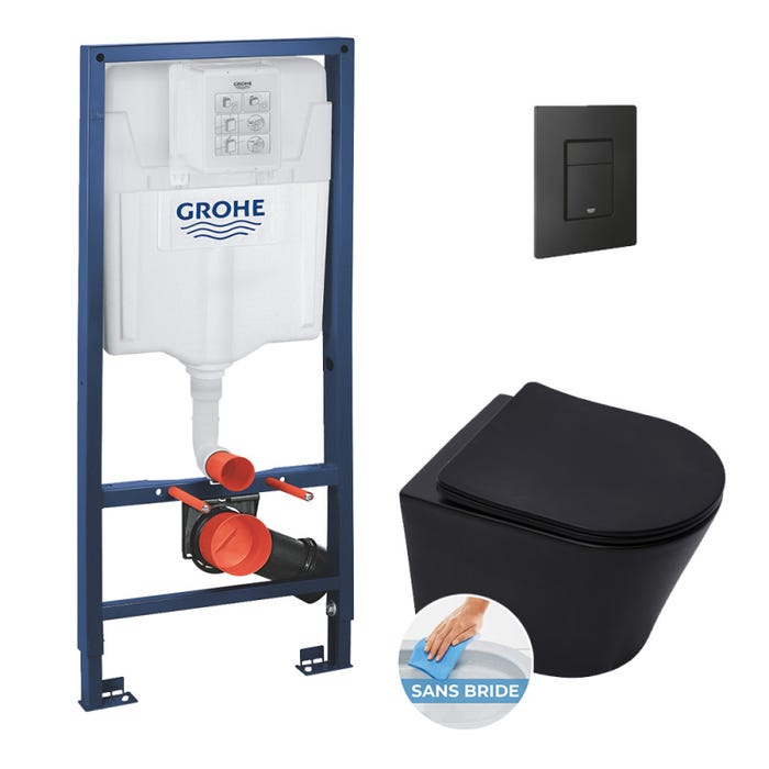 Grohe Pack WC Bâti-support Rapid SL + WC Infinitio sans bride noir mat + Abattant softclose + Plaque noire mat 0