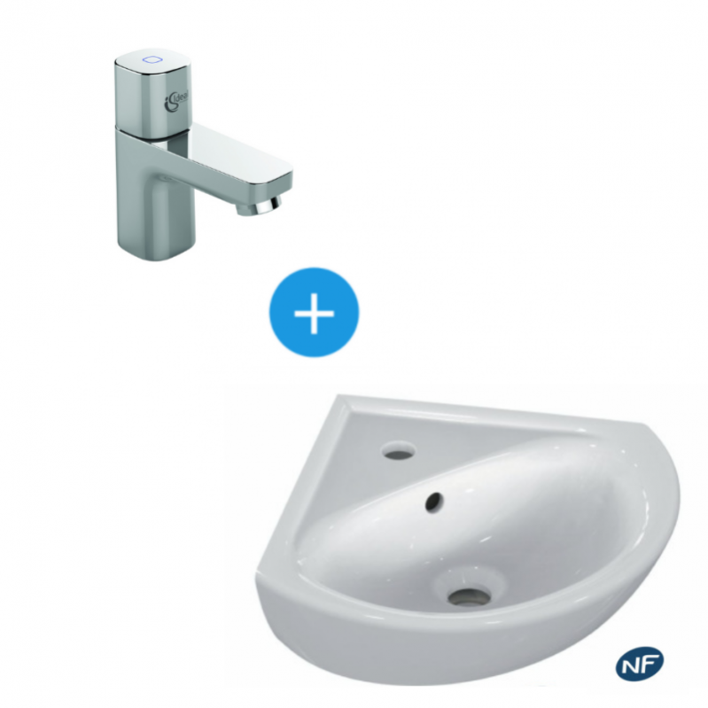 Porcher Lave Mains D'angle En Porcelaine Vitrifiée + Robinet Eau Froide, Chrome (e899701b073)