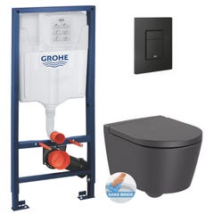 Grohe Pack WC Bâti-support + WC Roca Inspira onyx sans bride fixations invisibles + Abattant + Plaque noire (RapidSLInspiraO-KF0)
