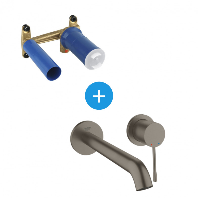 Grohe Essence Set mitigeur Mitigeur monocommande 2 trous lavabo Taille L Hard Graphite brossé + Corps encastré (19967AL1-SET)