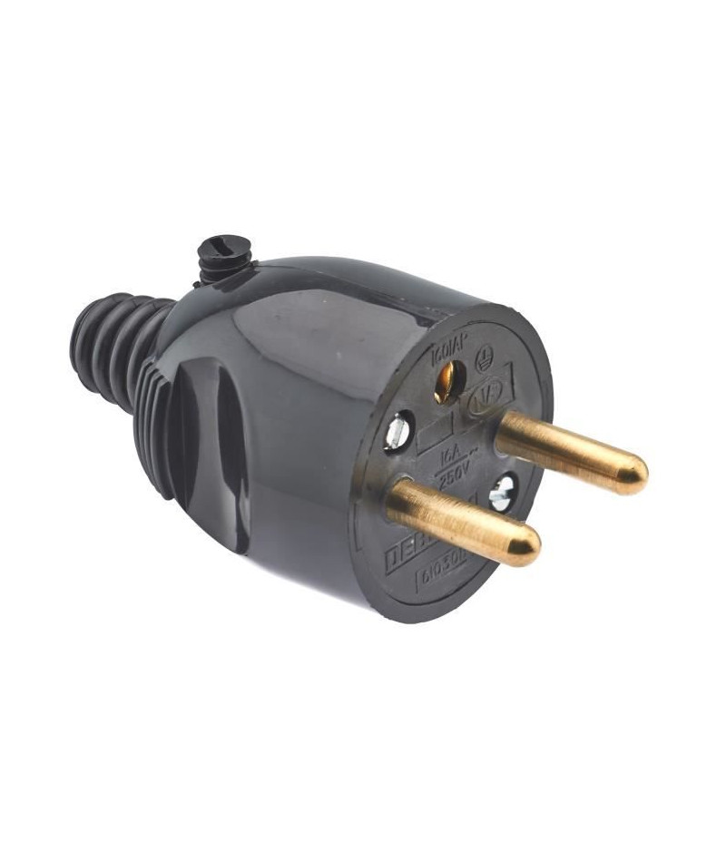 DEBFLEX Fiche mâle 2P+T 16 A sortie droite a coiffe noir