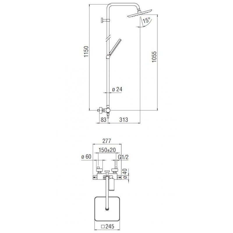 Colonne de douche thermostatique NOBILI avec pomme de douche carrée et douchette - Chrome - VV103030/31CR 3