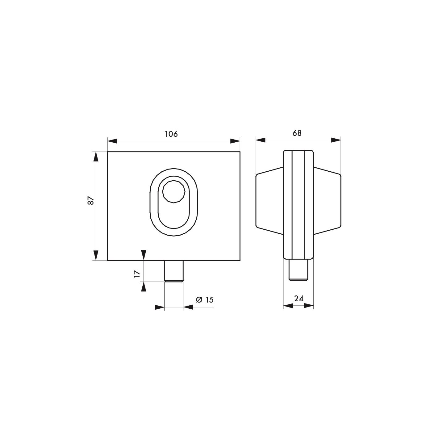 THIRARD - Boitier de serrure basse en applique à double entrée pour porte en verre, réversible, 106x87mm, chromé 1