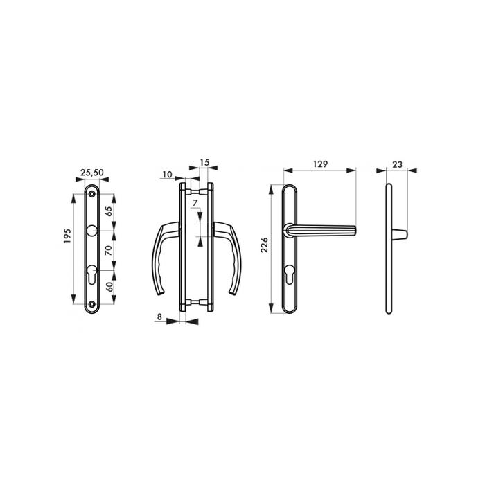 THIRARD - Ensemble de poignées pour porte d'entrée Sultane trou de cylindre, carré 7mm, entr'axes 195mm, saillie réduite, blanc 1