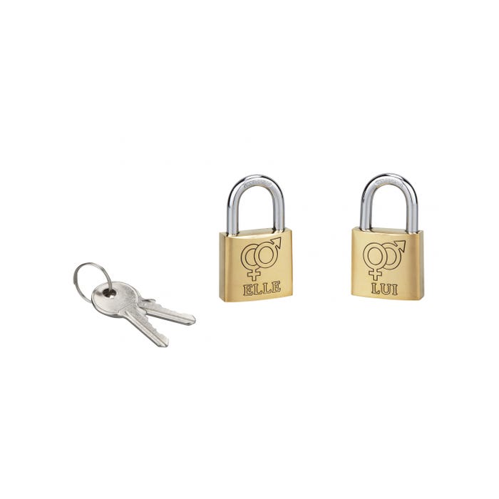 THIRARD - Lot de 2 cadenas à clé Love, laiton, intérieur, anse acier, 30mm, elle/lui, 2 clés/cadenas 0
