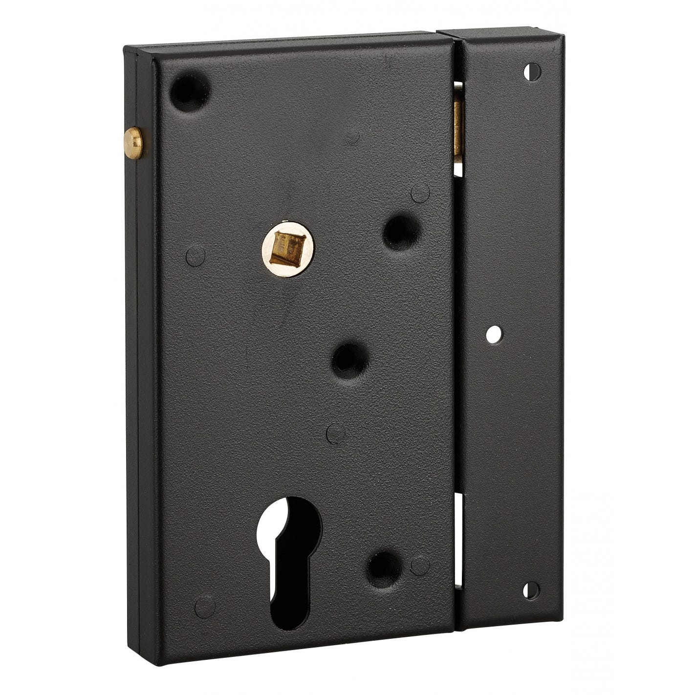 THIRARD - Boitier de serrure en applique double entrée à fouillot pour portail bois, réversible, axe 45mm, 80x150mm, noir 0