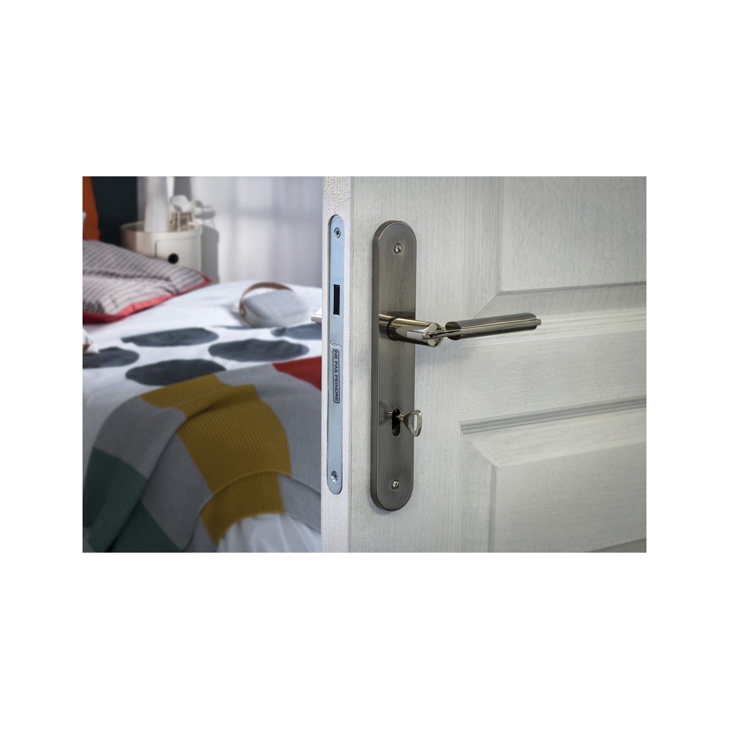 THIRARD - Serrure encastrable magnétique à clé pour porte de chambre, axe 50mm, bouts ronds, 1 clé 1