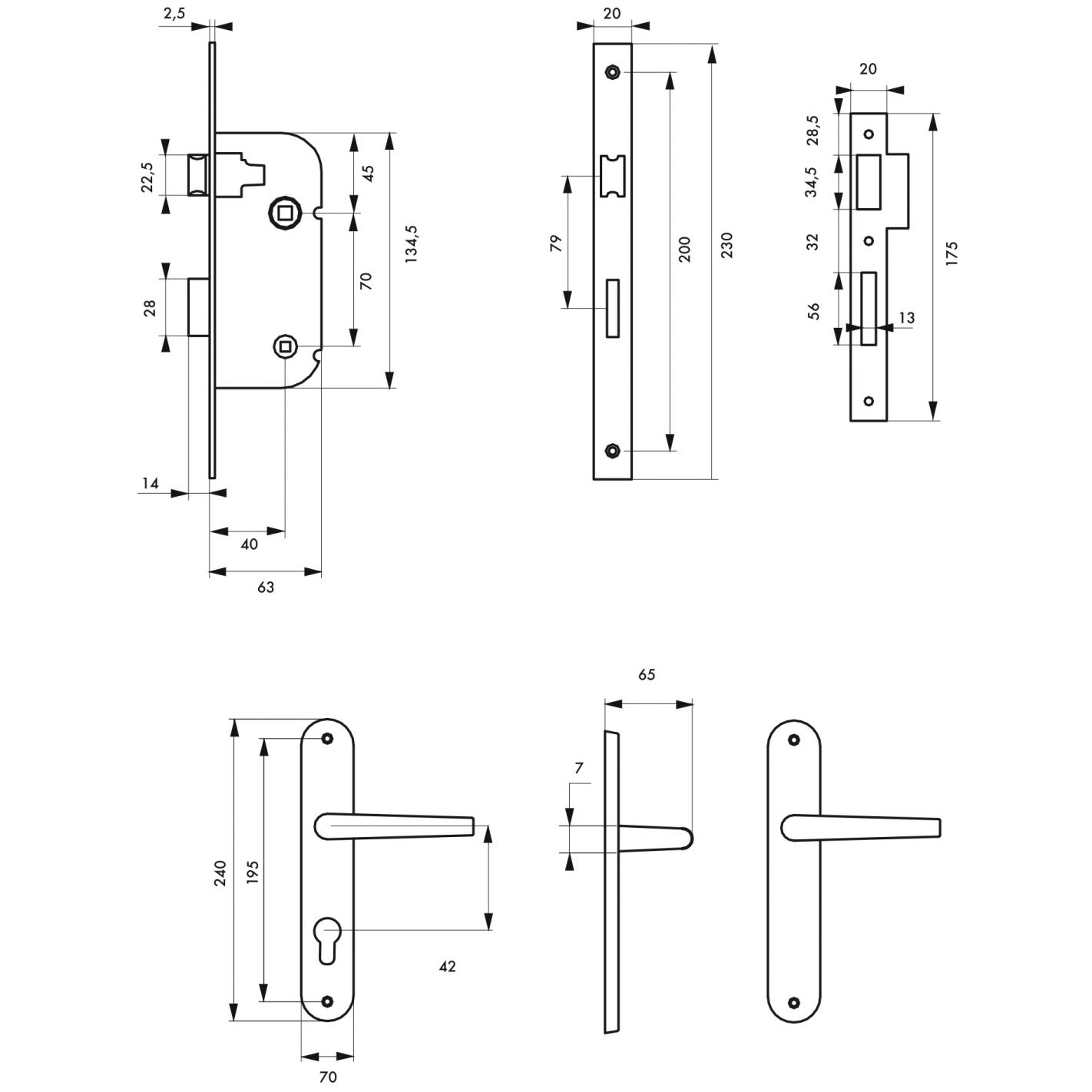 THIRARD - Serrure encastrable à cylindre + poignées Dionysos, axe 40mm, bouts ronds, blanc, 3 clés 1