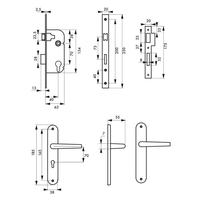 THIRARD - Serrure encastrable à cylindre + poignées Leto, axe 40mm, bouts ronds, blanc, 3 clés 1