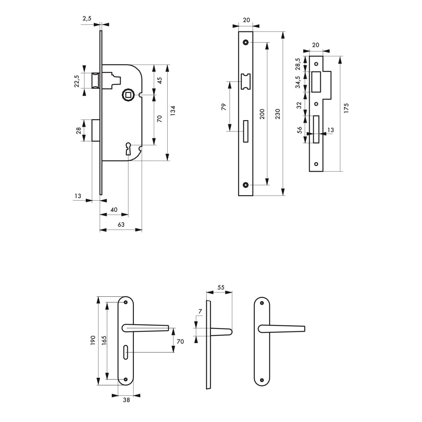 THIRARD - Garniture serrure encastrable à clé + ensemble poignées Vesta, axe 40mm, bouts ronds, blanc, 1 clé 1