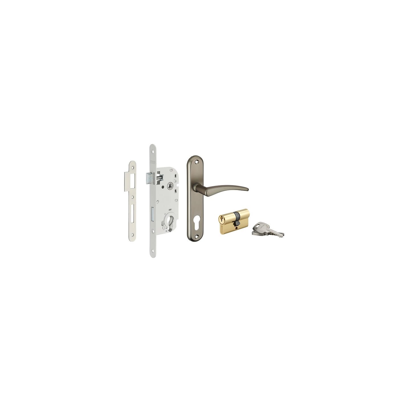 THIRARD - Serrure encastrable à cylindre + poignées Vesta, axe 40mm, bouts ronds, blanc, 3 clés 1