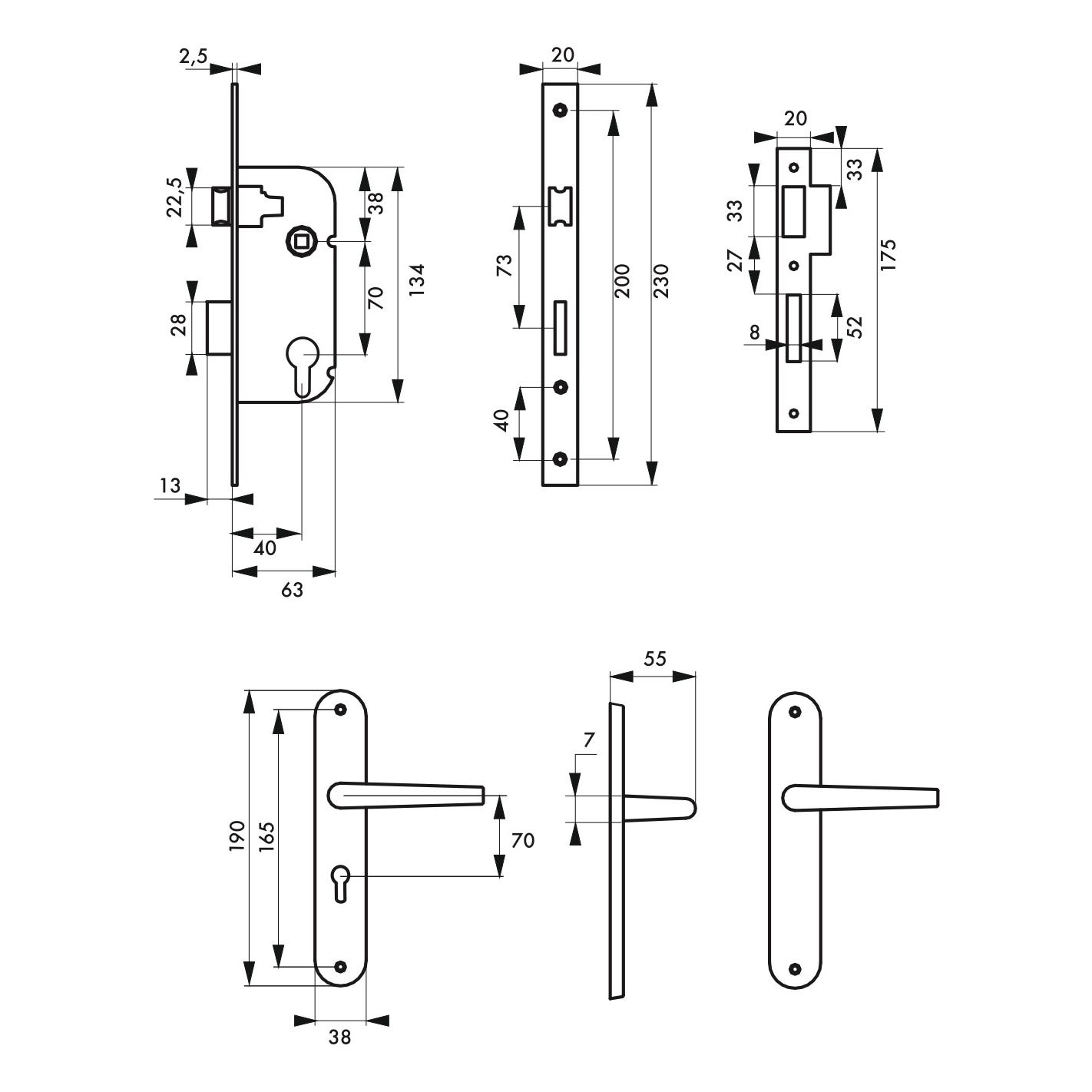 THIRARD - Serrure encastrable à cylindre + poignées Vesta, axe 40mm, bouts ronds, blanc, 3 clés 3