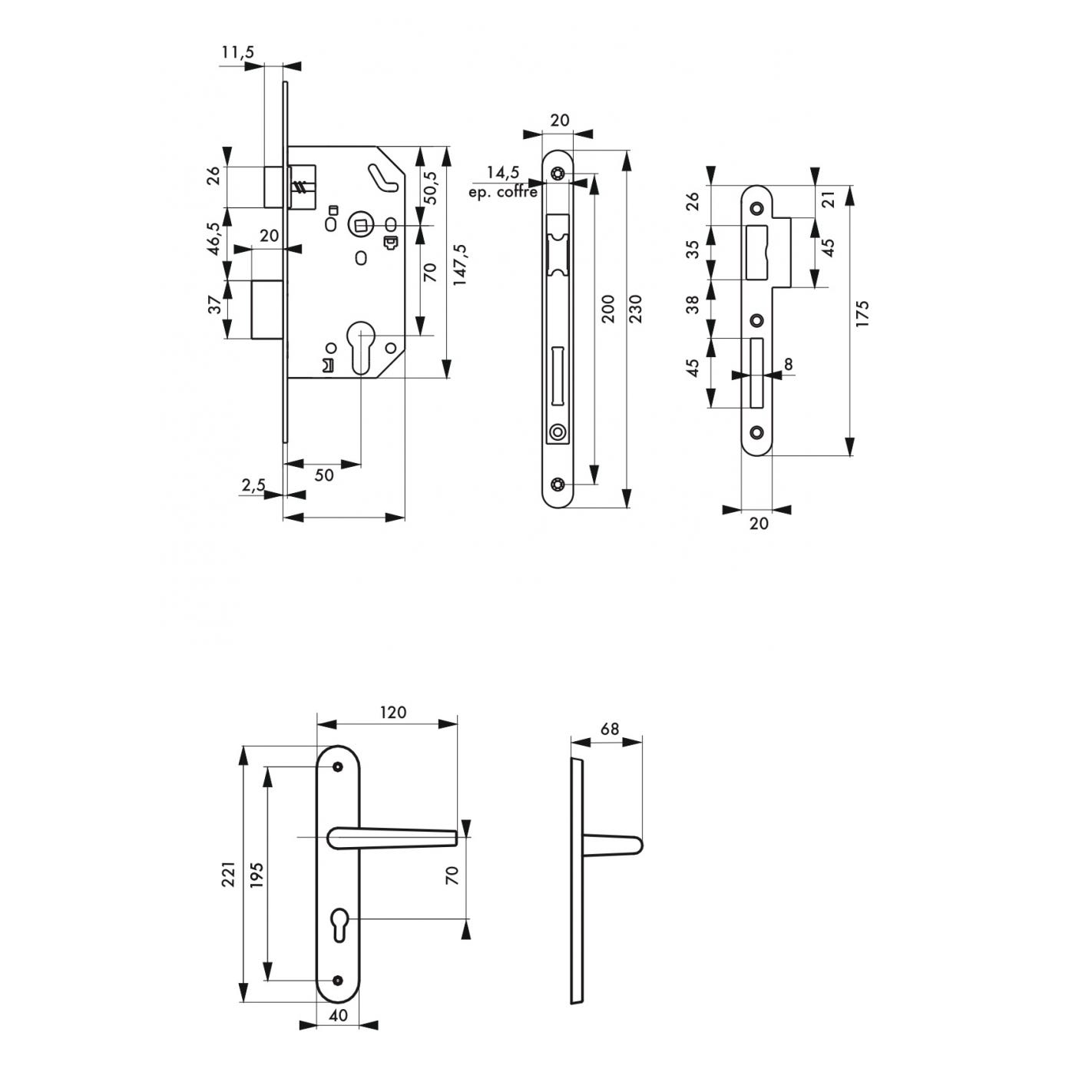THIRARD - Garniture serrure encastrable Monomax NF à cylindre nickelé + ensemble poignées Héra, axe 50mm, bouts ronds, 3 clés 2