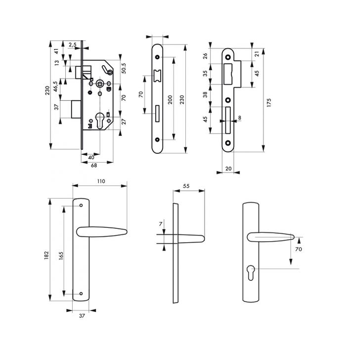THIRARD - Garniture serrure encastrable à cylindre Monomax + ensemble poignées Ares, axe 40mm, bouts ronds, 3 clés 1