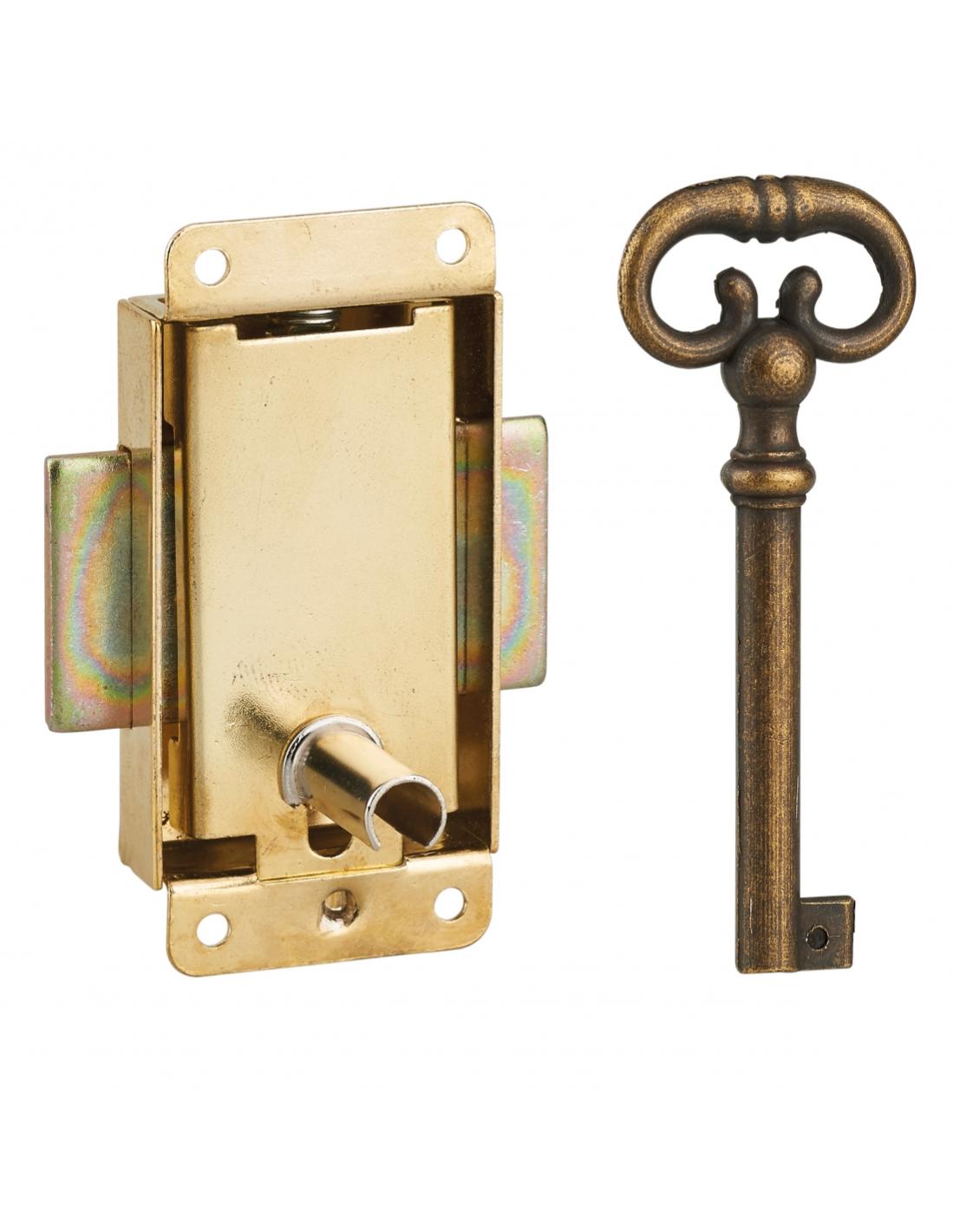 THIRARD - Serrure de meuble en applique pour porte d'ameublement, axe 15mm, 30x50mm, laiton, 1 clé
