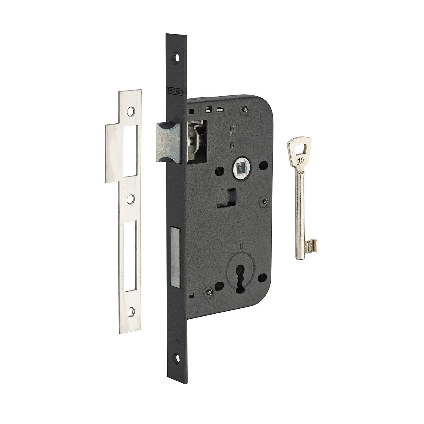 THIRARD - Serrure encastrable à clé pour porte de chambre, axe 50mm, bouts carrés, noir, 1 clé 0
